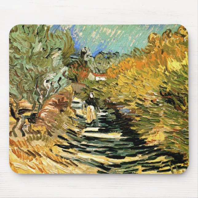 Straße in St Remy mit Abbildung von Vincent van Go Mousepad (Vorne)