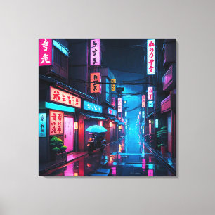 Straße in Tokio bei Nacht LoFi Kunst Leinwanddruck