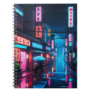 Straße in Tokio bei Nacht LoFi Kunst Notizblock