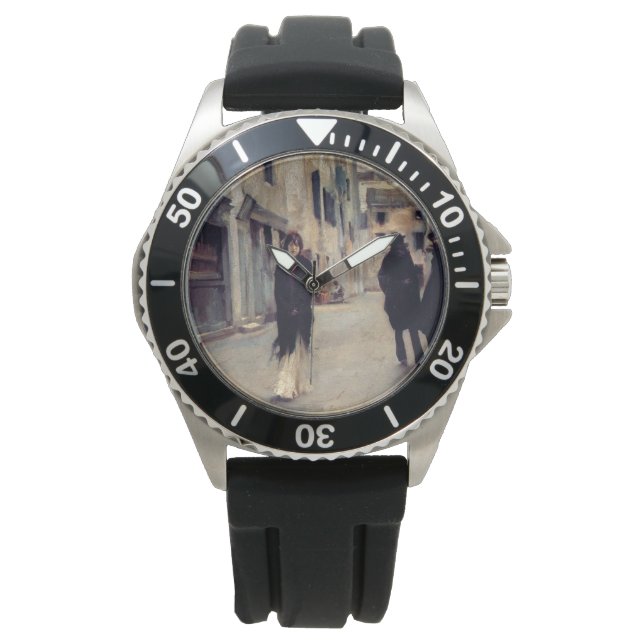 Straße in Venedig (Elegante Frau) (Singer Sargent) Armbanduhr (Vorderseite)