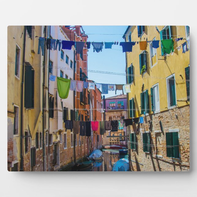 Straße in Venedig mit Wäsche waschen Kleider Itali Fotoplatte (Vorderseite)