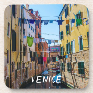 Straße in Venedig mit Wäsche waschen Kleider Itali Getränkeuntersetzer