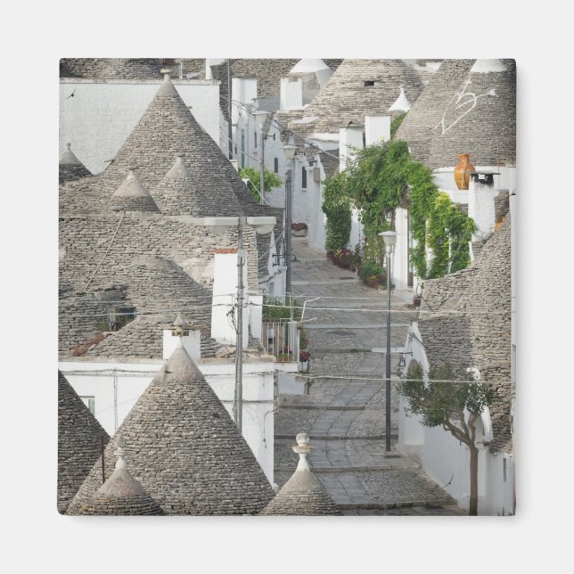 Straße mit Trulli Häusern in Alberobello, Puglia Magnet (Vorne)