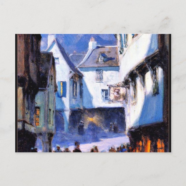 Straße, Mondlicht, Mont-Saint-Michel Kunst Postkarte (Vorderseite)