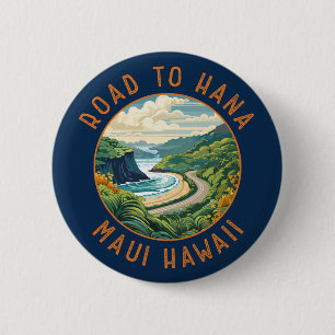 Straße nach Hana Maui Hawaii Retro Distressed Circ Button