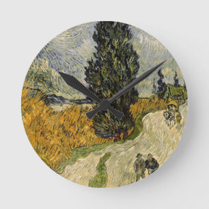 Straße Vincent van Goghs   mit Zypressen, 1890 Runde Wanduhr