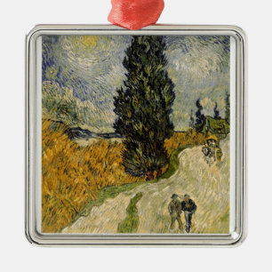 Straße Vincent van Goghs   mit Zypressen, 1890 Silbernes Ornament