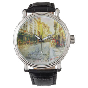 Straßen alten Prag-Aquarells Armbanduhr