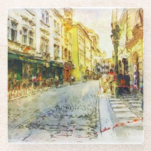 Straßen alten Prag-Aquarells Glasuntersetzer