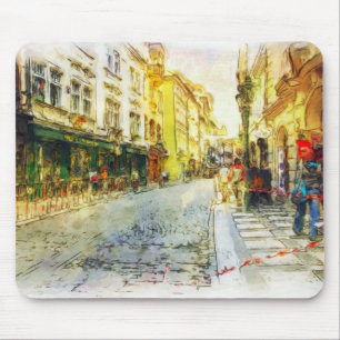 Straßen alten Prag-Aquarells Mousepad
