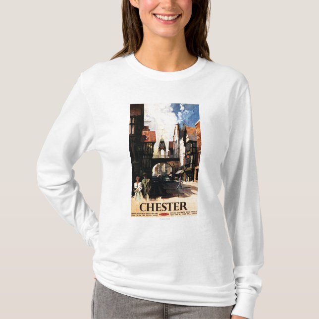 Straßen-Ansicht mit Paar-u. Turm-Uhr-Schiene T-Shirt (Vorderseite)
