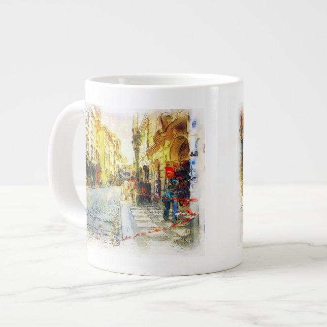 Straßen der alten Prager Wasserfarbe Jumbo-Tasse (Vorderseite Links)