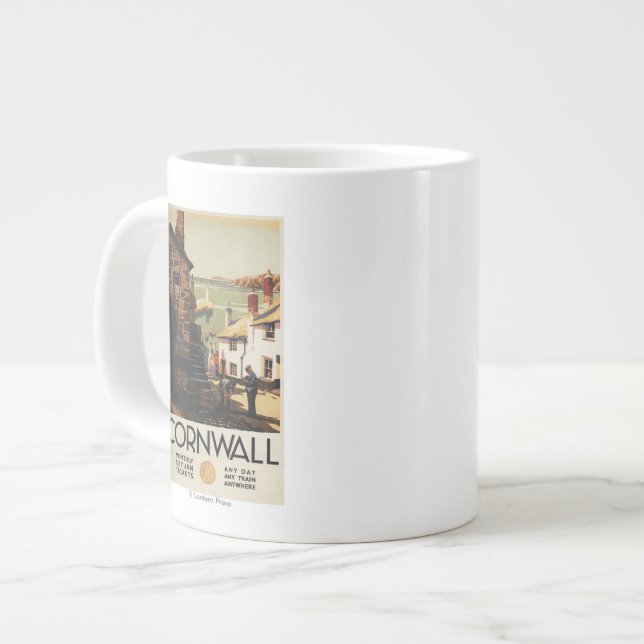 Straßen-Szene mit zwei Männern, die Eisenbahn Jumbo-Tasse (Vorderseite Links)
