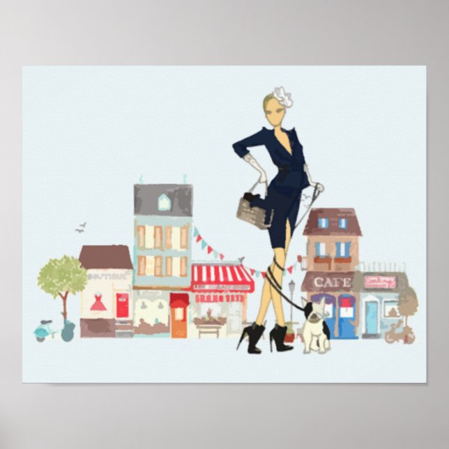 Straßen von Paris - Shopping und Hundeschlittwande Poster (Vorne)