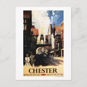 Straßenansicht mit Bus- und Tower-Uhr-Rail Postkarte