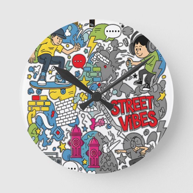 Straßenatmosphäre Runde Wanduhr (Vorderseite)