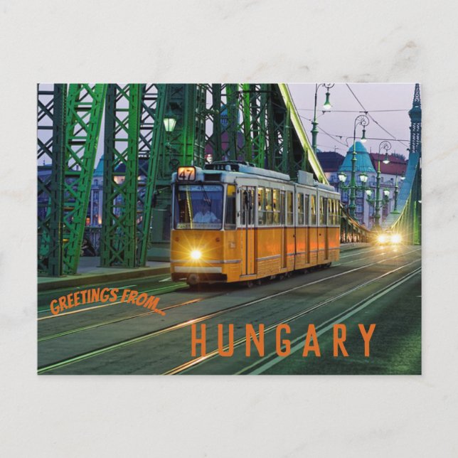 Straßenbahn auf der Brücke Budapest Ungarn Postkarte (Vorderseite)