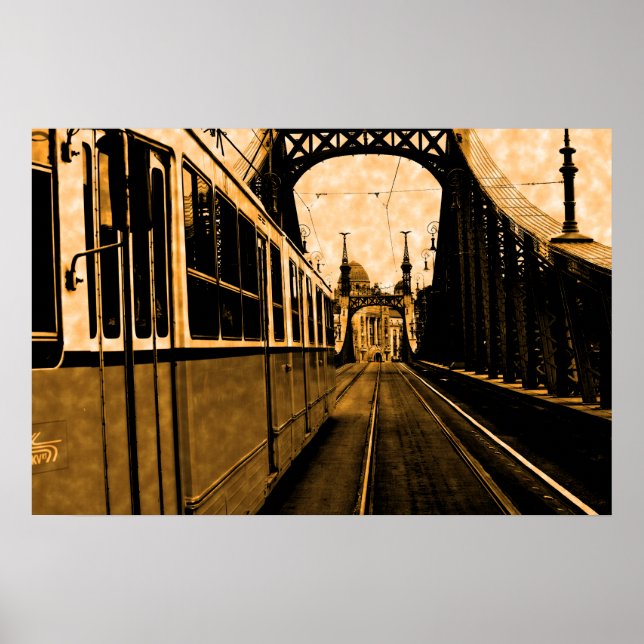 Straßenbahn auf der Liberty-Brücke - Vintages Gefü Poster (Vorne)