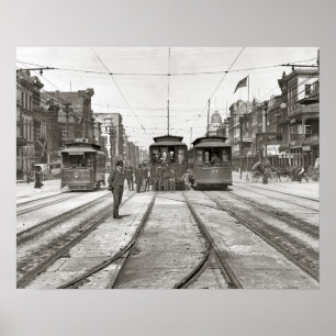 Straßenbahnen in New Orleans, 1907. Antikes Foto Poster
