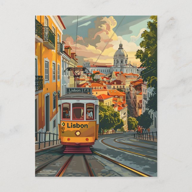 Straßenbahnlinien von Lissabon: Skyline der Stadt Postkarte (Vorderseite)