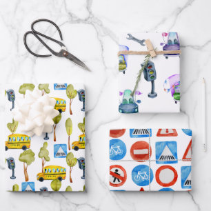 Straßenbau Lights School Bus Geschenkpapier Set