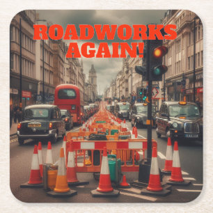 Straßenbauarbeiten in London Rechteckiger Pappuntersetzer