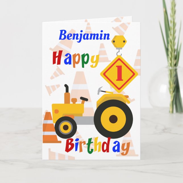 Straßenbaufahrzeug 1. Geburtstag Karte (Vorderseite)