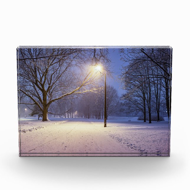 Straßenbeleuchtung und Schneebäume Fotoblock (Vorderseite)