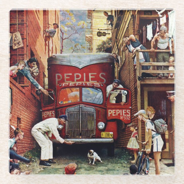 Straßenblock von Norman Rockwell Glasuntersetzer (Vorderseite)