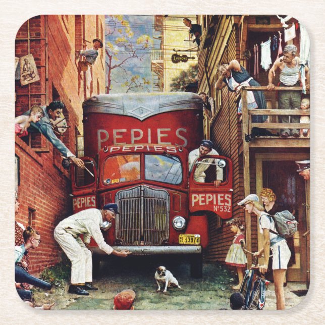 Straßenblock von Norman Rockwell Rechteckiger Pappuntersetzer (Vorderseite)