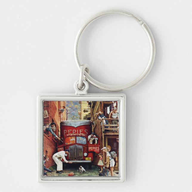 Straßenblock von Norman Rockwell Schlüsselanhänger (Vorne)