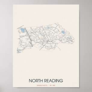 Straßenkarte von North Reading Massachusetts Poste Poster