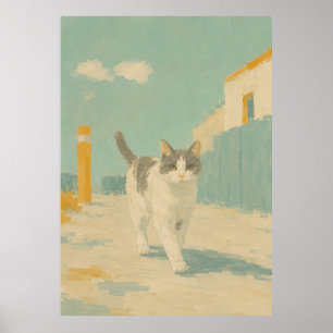 Straßenkatze Impressionist Ölgemälde Sonnenlicht P Poster