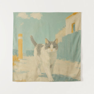 Straßenkatze Impressionist Ölgemälde Sonnenlicht P Wandteppich