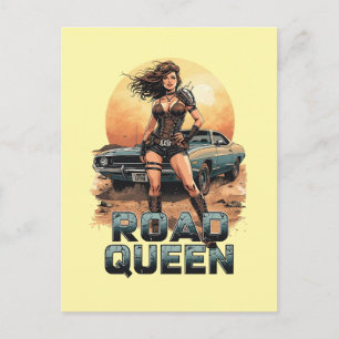 Straßenkönigin – Postapokalyptische Pin-Up-Krieger Postkarte
