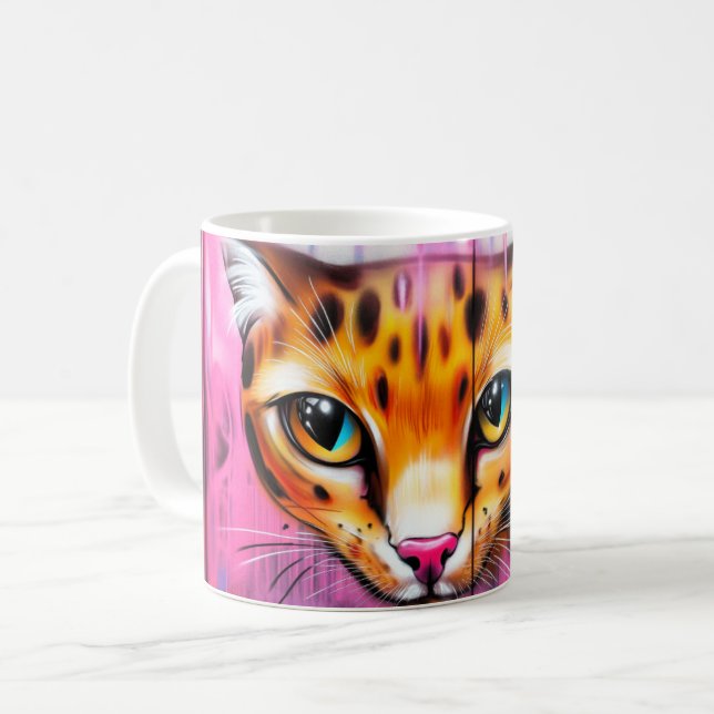 Straßenkunst oder Graffiti, die eine Bengalkatze d Kaffeetasse (Vorderseite Links)