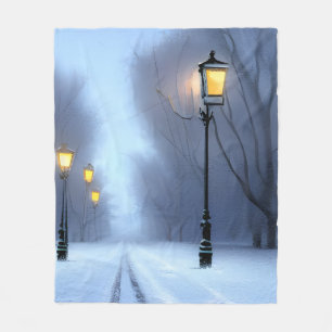 Straßenleuchten leuchten im Winter Wonderland Fleecedecke