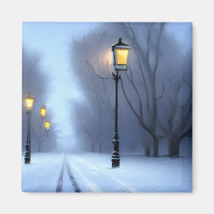 Straßenleuchten leuchten im Winter Wonderland Magnet