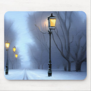 Straßenleuchten leuchten im Winter Wonderland Mousepad