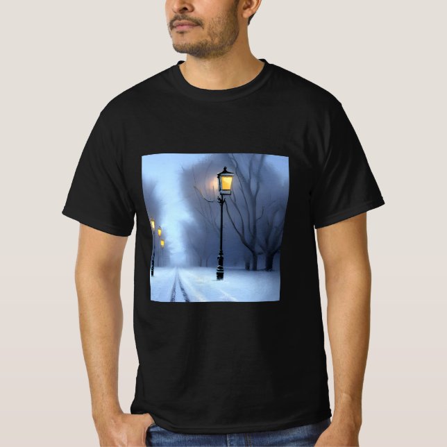 Straßenleuchten leuchten im Winter Wonderland T-Shirt (Vorderseite)