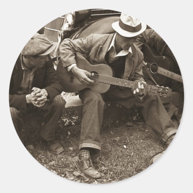 Straßenmusiker, Maynardville, Tennessee, 1935 Runder Aufkleber (Vorderseite)