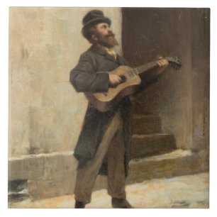Straßenmusiker mit Gitarre (von Gerolamo Induno) Fliese