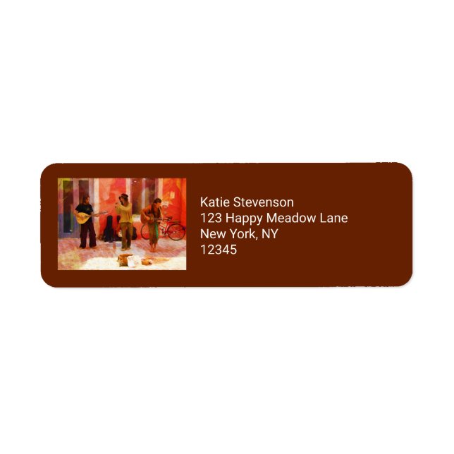 Straßenmusiker spielen Gitarre Mandolin und Flute (Vorne)