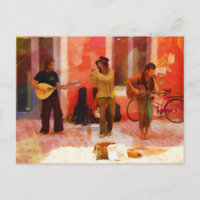 Straßenmusiker spielen Gitarre Mandolin und Flute