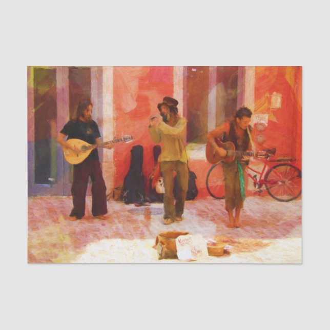 Straßenmusiker spielen Gitarre Mandolin und Flute Seidenpapier (Vorderseite)