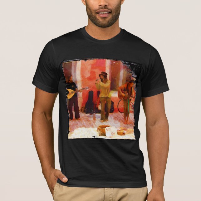 Straßenmusiker spielen Gitarre Mandolin und Flute T-Shirt (Vorderseite)