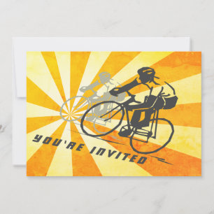 Straßenradfahrer mit Retro Sunburst Biking Geburts Einladung