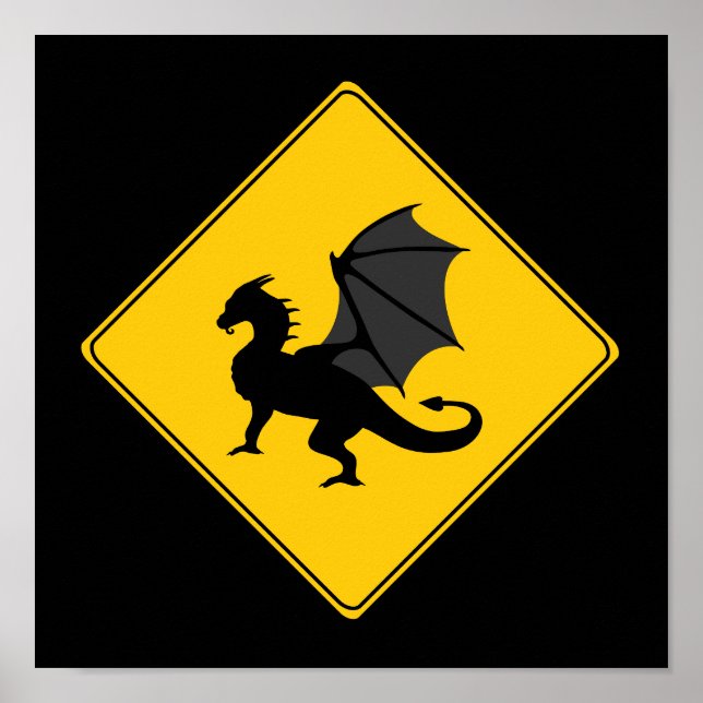 Straßenschild - Drachenplakat Poster (Vorne)