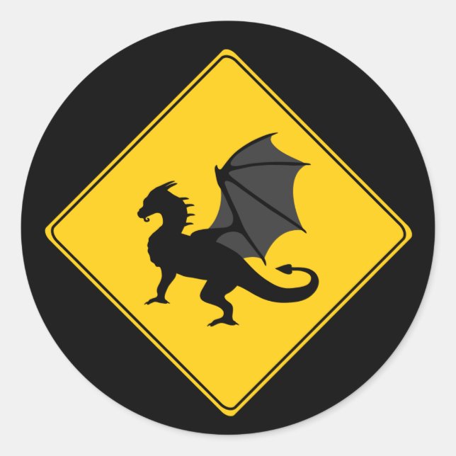 Straßenschild- Drachensticker Runder Aufkleber (Vorderseite)