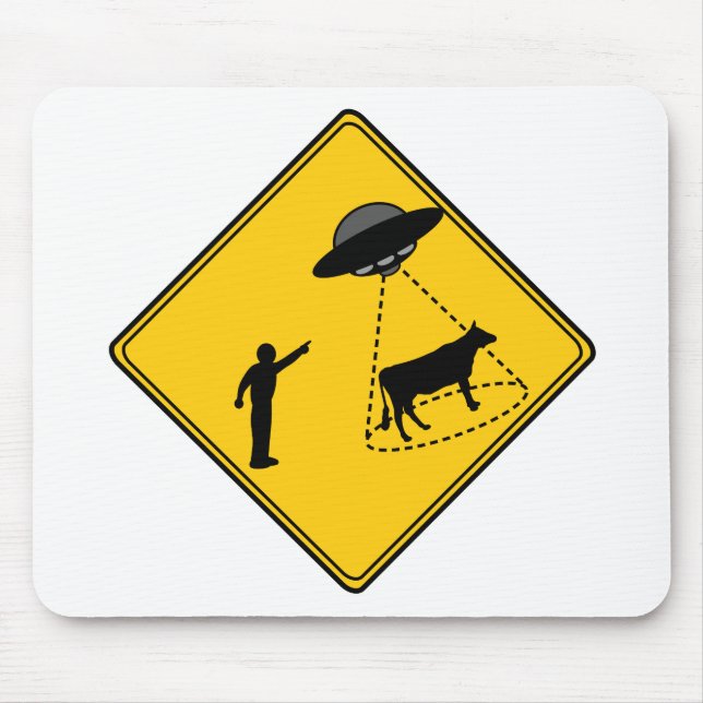 Straßenschild- Kuh und UFO Mousepad (Vorne)